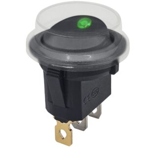 ProRide Wipschakelaar ON-OFF KCD2-12 - met Beschermkapje - 3 pins - Rond - 12V/20A - LED indicator Groen