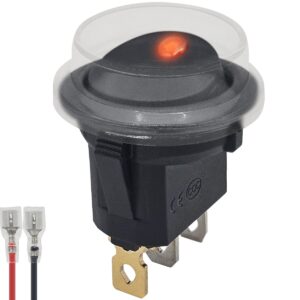 ProRide Wipschakelaar ON-OFF KCD2-12 - met Beschermkapje en Aansluitkabel - 3 pins - Rond - 12V/20A - LED indicator Rood