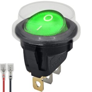 ProRide Wipschakelaar ON-OFF KCD2-12 - met Beschermkapje en Aansluitkabel - 3-pins - Rond - 12V/20A - Groen