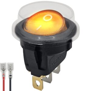 ProRide Wipschakelaar ON-OFF KCD2-12 - met Beschermkapje en Aansluitkabel - 3-pins - Rond - 12V/20A - Oranje