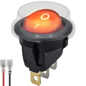 ProRide Wipschakelaar ON-OFF KCD2-12 - met Beschermkapje en Aansluitkabel - 3-pins - Rond - 12V/20A - Rood