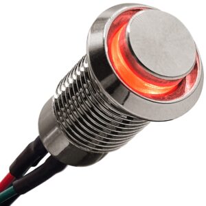 ProRide Metalen Mini Drukschakelaar 220V ON-OFF - 10mm - met Aansluitkabel - 220V - High Surface - LED Indicatie Rood