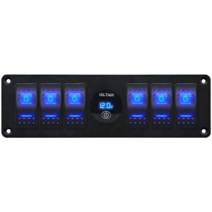 ProRide Schakelpaneel 12V voor Auto/Boot - Universele voltmeter met Aan/uit schakelaar - 12/24V - 6 schakelaars - Blauw