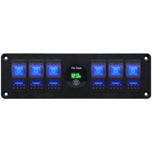 ProRide Schakelpaneel 12V voor Auto/Boot - Universele voltmeter met Aan/uit schakelaar - 12/24V - 6 schakelaars - Groen