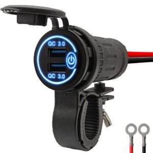 ProRide 12V USB Lader Motor - USB Aansluiting Motor - 2 Poorten met Schakelaar - QC3.0 - Voor Motor en Motorfiets - Blauw