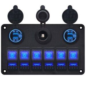 ProRide Schakelpaneel 12V voor Auto/Boot - 4 USB Poorten met Schakelaar - QC3.0 - PUSB1QC-B - 6 schakelaars + 12V/24V stopcontact