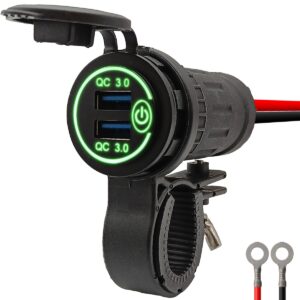 ProRide 12V USB Lader Motor - USB Aansluiting Motor - 2 Poorten met Schakelaar - QC3.0 - Voor Motor en Motorfiets - Groen