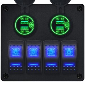 ProRide Schakelpaneel 12V voor Auto/Boot - USB Stopcontact 4 Poorten met Schakelaar - QC3.0 - PUSB1QC-G - 4 schakelaars - Groen