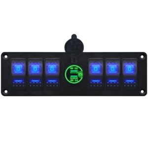 ProRide Schakelpaneel 12V voor Auto/Boot - USB Stopcontact 2 Poorten met Schakelaar - QC3.0 - PUSB1QC-G - 6 schakelaars - Groen