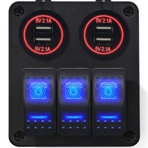 ProRide Schakelpaneel 12V voor Auto/Boot - USB Stopcontact 4 Poorten - 5V/2.1A - 3 schakelaars - Rood