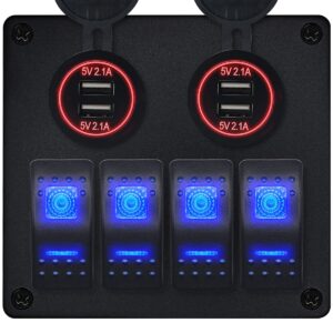 ProRide Schakelpaneel 12V voor Auto/Boot - USB Stopcontact 4 Poorten - 5V/2.1A - 4 schakelaars - Rood