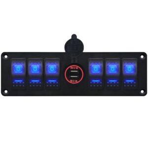 ProRide Schakelpaneel 12V voor Auto/Boot - USB Stopcontact 2 Poorten - 5V/2.1A - 6 schakelaars - Rood