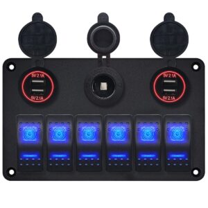 ProRide Schakelpaneel 12V voor Auto/Boot - 4 USB Poorten - 5V/2.1A - 6 schakelaars + 12V/24V stopcontact