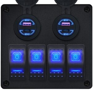 ProRide Schakelpaneel 12V voor Auto/Boot - USB Stopcontact 4 Poorten - QC4.0 - 4 schakelaars - Blauw