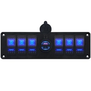 ProRide Schakelpaneel 12V voor Auto/Boot - USB Stopcontact 2 Poorten - QC4.0 - 6 schakelaars - Blauw