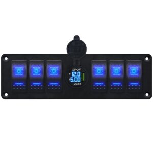 ProRide Schakelpaneel 12V voor Auto/Boot - USB Stopcontact met Voltmeter/Ampèremeter - QC3.0 - 6 schakelaars