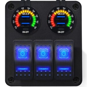 ProRide Schakelpaneel 12V voor Auto/Boot - USB Stopcontact 4 Poorten met Schakelaar/Voltmeter - QC3.0 - 3 schakelaars