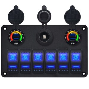 ProRide Schakelpaneel 12V voor Auto/Boot - 4 USB Poorten met Schakelaar/Voltmeter - QC3.0 - 6 schakelaars + 12V/24V stopcontact