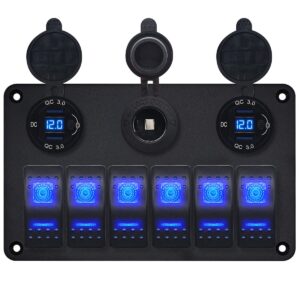 ProRide Schakelpaneel 12V voor Auto/Boot - 4 USB Poorten met Schakelaar/Voltmeter - QC3.0 - 6 schakelaars + 12V/24V stopcontact