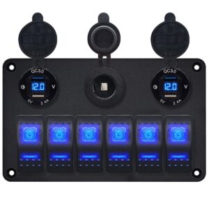 ProRide Schakelpaneel 12V voor Auto/Boot - 4 USB Poorten met Voltmeter - 5V/2.4A - DS2114B - 6 schakelaars + 12V/24V stopcontact