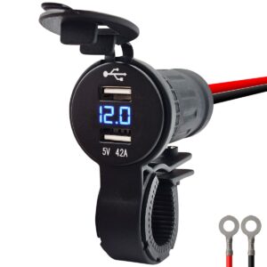 ProRide 12V USB Lader Motor - USB Aansluiting Motor - 2 Poorten - Met Voltmeter - 5V/4.2A - Voor Motor en Motorfiets - Blauw
