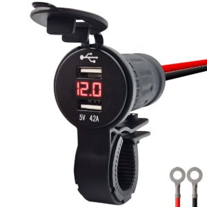 ProRide 12V USB Lader Motor - USB Aansluiting Motor - 2 Poorten - Met Voltmeter - 5V/4.2A - Voor Motor en Motorfiets - Rood