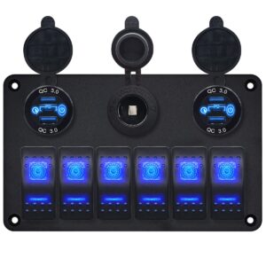ProRide Schakelpaneel 12V voor Auto/Boot - 6 USB Poorten met Schakelaar - QC3.0 - 6 schakelaars + 12V/24V stopcontact