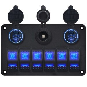ProRide Schakelpaneel 12V voor Auto/Boot - 6 USB/USB Poorten met schakelaar - QC3.0 - 6 schakelaars + 12V/24V stopcontact