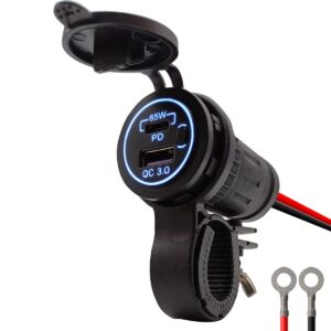ProRide 12V USB Lader Motor - USB C Aansluiting Motor - 2 Poorten met Schakelaar - 65W/QC3.0 - Voor Motor en Motorfiets - Blauw