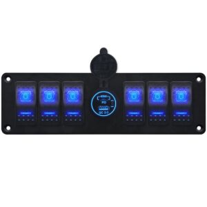 ProRide Schakelpaneel 12V voor Auto/Boot - USB/USB C Stopcontact 2 Poorten met Schakelaar - 65W - QC3.0 - 6 schakelaars - Blauw