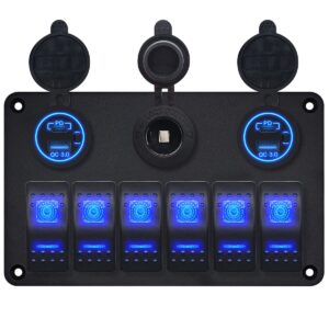 ProRide Schakelpaneel 12V voor Auto/Boot - 4 USB/USB Poorten met Schakelaar - QC3.0 - 6 schakelaars + 12V/24V stopcontact