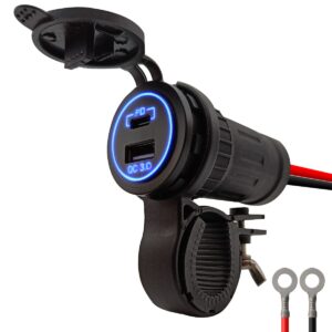 ProRide 12V USB Lader Motor - USB C Aansluiting Motor - 2 Poorten met Schakelaar - QC3.0 - Voor Motor en Motorfiets - Blauw