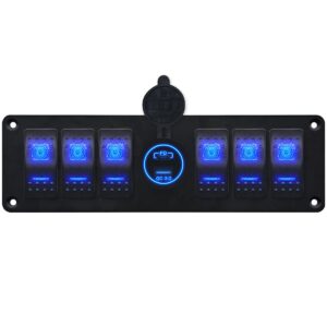 ProRide Schakelpaneel 12V voor Auto/Boot - USB/USB C Stopcontact 2 Poorten - QC3.0 - 6 schakelaars - Blauw