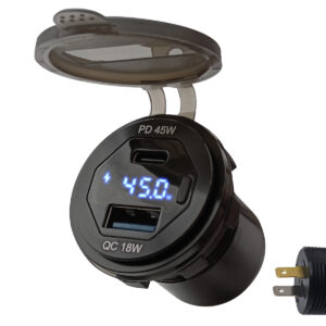 ProRide 12V USB/USB C Autolader 2 Poorten Inbouw met Schakelaar en Wattagemeter - 45W - QC3.0 - USB Stopcontact voor Auto, Boot en Camper - Blauw