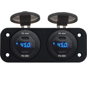 ProRide 12V USB C Autolader 4 Poorten Inbouw met Schakelaar en Wattagemeter - 45W - QC3.0 - Complete set - Blauw