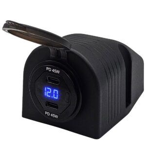 ProRide 12V USB C Autolader 2 Poorten Opbouw met Schakelaar en Wattagemeter - 45W - QC3.0 - Complete set - Blauw