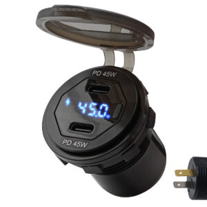 ProRide 12V USB C Autolader 2 Poorten Inbouw met Schakelaar en Wattagemeter - 45W - QC3.0 - USB Stopcontact voor Auto, Boot en Camper - Blauw