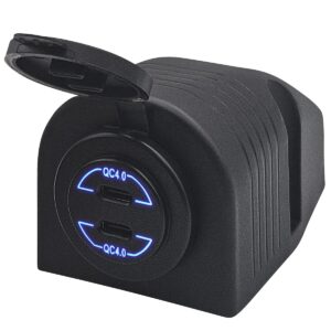 ProRide 12V USB C Autolader 2 Poorten Opbouw - 30W - QC4.0 - USB Stopcontact voor Auto, Boot en Camper - Complete set - Blauw