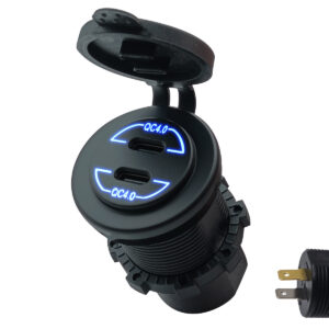 ProRide 12V USB C Autolader 2 Poorten Inbouw - 30W - QC4.0 - USB Stopcontact voor Auto, Boot en Camper - Blauw