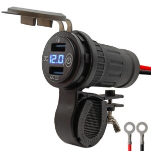 ProRide 12V USB Lader Motor - USB Aansluiting Motor - 2 Poorten met Schakelaar/Voltmeter - QC3.0 - Voor Motor en Motorfiets - Blauw
