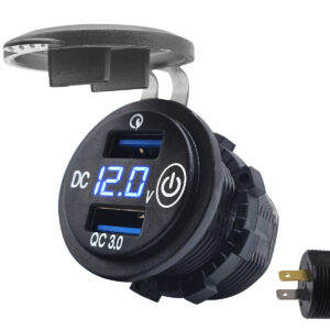 ProRide 12V USB Autolader 2 Poorten met Schakelaar & Voltmeter - Inbouw - QC3.0 - USB Stopcontact Auto, Boot en Camper - Blauw