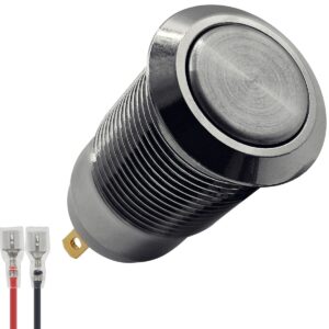 ProRide Metalen Mini Drukschakelaar 12V ON-OFF - 12mm - met Aansluitkabel - 12V/24V - Zilver - Plat