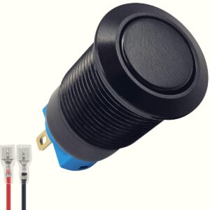 ProRide Metalen Mini Drukschakelaar 12V ON-OFF - 12mm - met Aansluitkabel - 12V/24V - Zwart - Plat