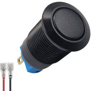 ProRide Metalen Mini Pulsschakelaar 12V OFF-(ON) - 12mm - met Aansluitkabel - 12V/24V - Zwart - Plat