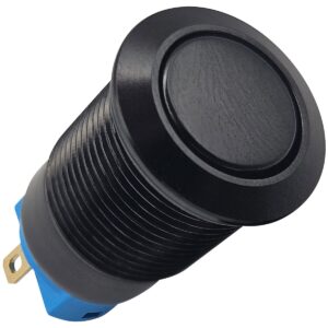 ProRide Metalen Mini Pulsschakelaar 12V OFF-(ON) - 12mm - 12V/24V - Zwart - Plat