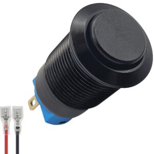 ProRide Metalen Mini Pulsschakelaar 12V OFF-(ON) - 12mm - met Aansluitkabel - 12V/24V - Zwart - High Surface