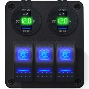 ProRide Schakelpaneel 12V voor Auto/Boot - USB Stopcontact met Schakelaar/Voltmeter - 5V/2.4A - 3 schakelaars - Groen
