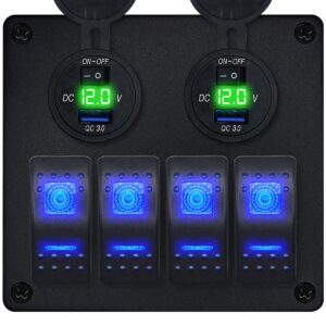 ProRide Schakelpaneel 12V voor Auto/Boot - USB Stopcontact met Schakelaar/Voltmeter - 5V/2.4A - 4 schakelaars - Groen