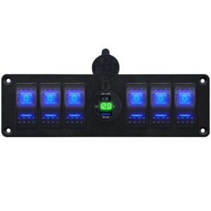 ProRide Schakelpaneel 12V voor Auto/Boot - USB Stopcontact met Schakelaar/Voltmeter - 5V/2.4A - 6 schakelaars - Groen