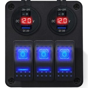 ProRide Schakelpaneel 12V voor Auto/Boot - USB Stopcontact met Schakelaar/Voltmeter - 5V/2.4A - 3 schakelaars - Rood